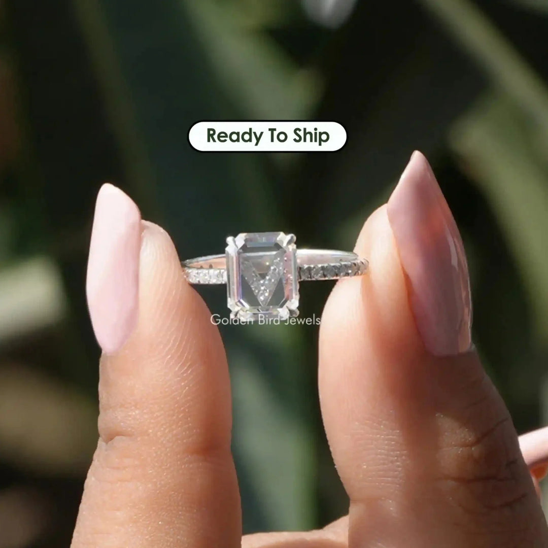 Portrait Cut Emerald Moissanite Engagement Ring