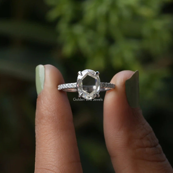 Portrait Cut Oval Moissanite Accent Ring