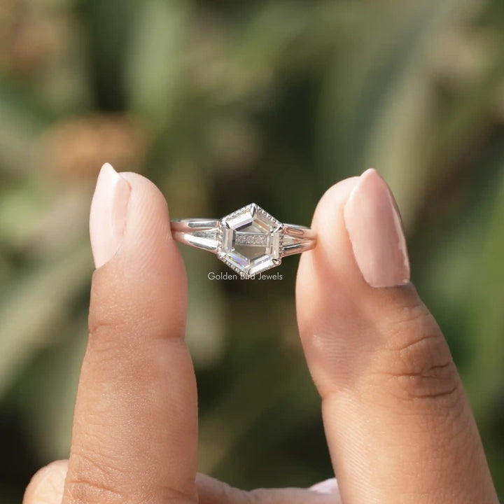 Portrait Hexagon Cut Moissanite Ring