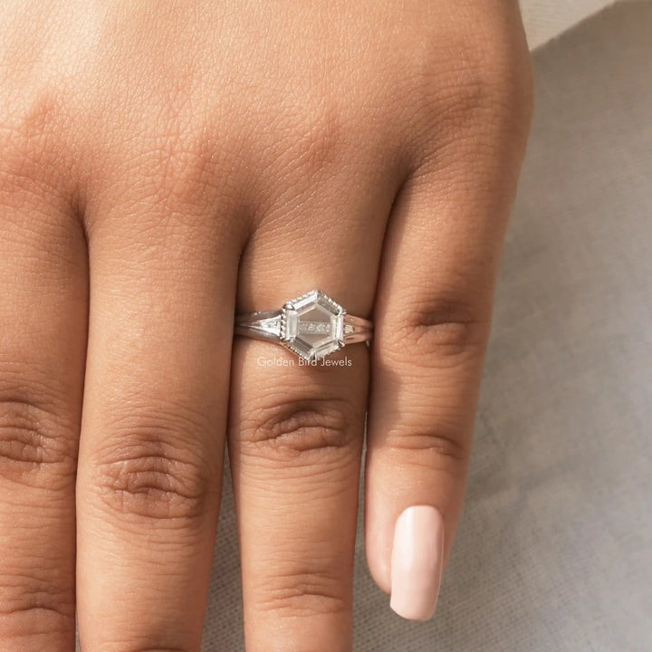 Portrait Hexagon Cut Moissanite Ring