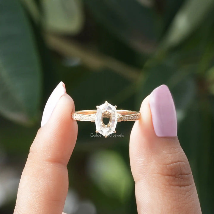 Portrait Hexagon Moissanite Hidden Halo Ring