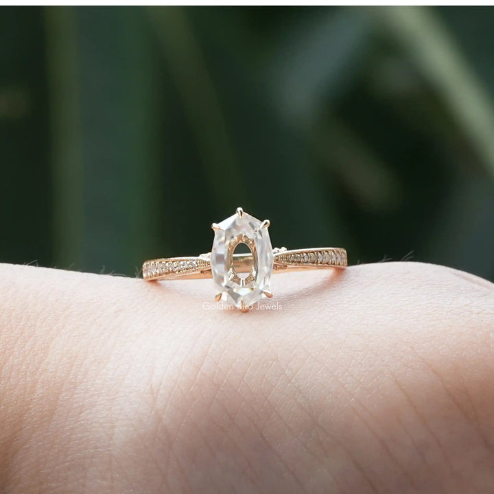 Portrait Hexagon Moissanite Hidden Halo Ring