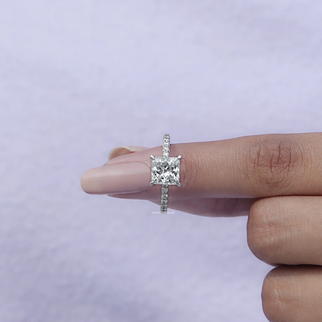 Princess Cut Lab Diamond Solitaire Accent Ring