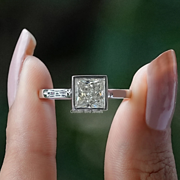 Princess Cut Moissanite Bezel Set Solitaire Ring