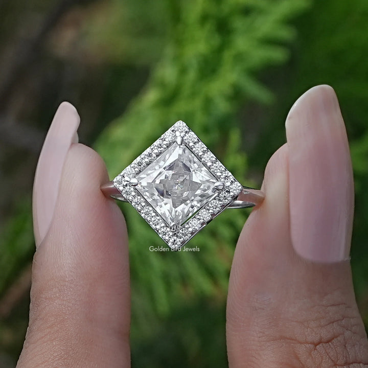 Princess Cut Moissanite Halo Engagement Ring