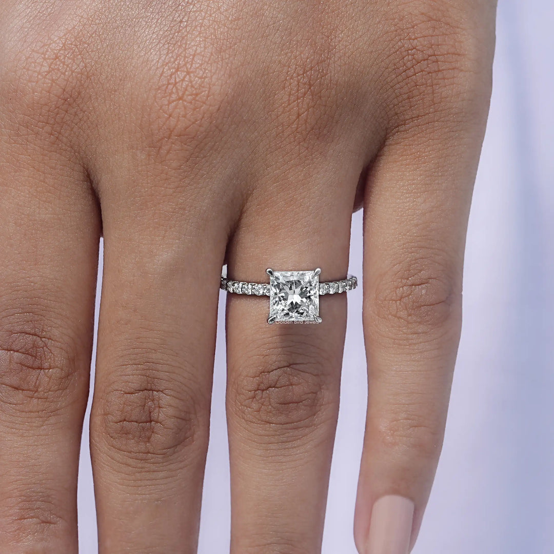 Princess Cut Lab Diamond Solitaire Accent Ring