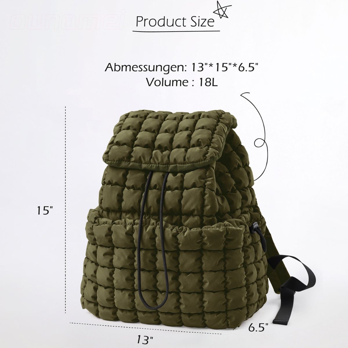 Ounamei Quilted Puffer Backpack | Lightweight, Spacious & Stylish Daypack for School, Travel & Everyday Use