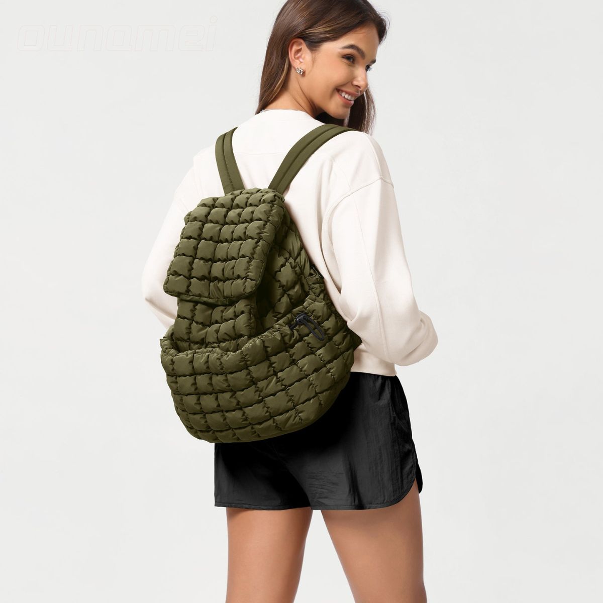 Ounamei Quilted Puffer Backpack | Lightweight, Spacious & Stylish Daypack for School, Travel & Everyday Use