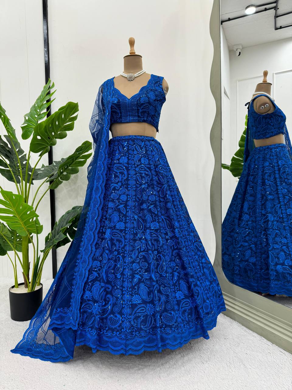 Beautiful Blue Color Lehenga Choli with Sequin and Thread Work - Close Up