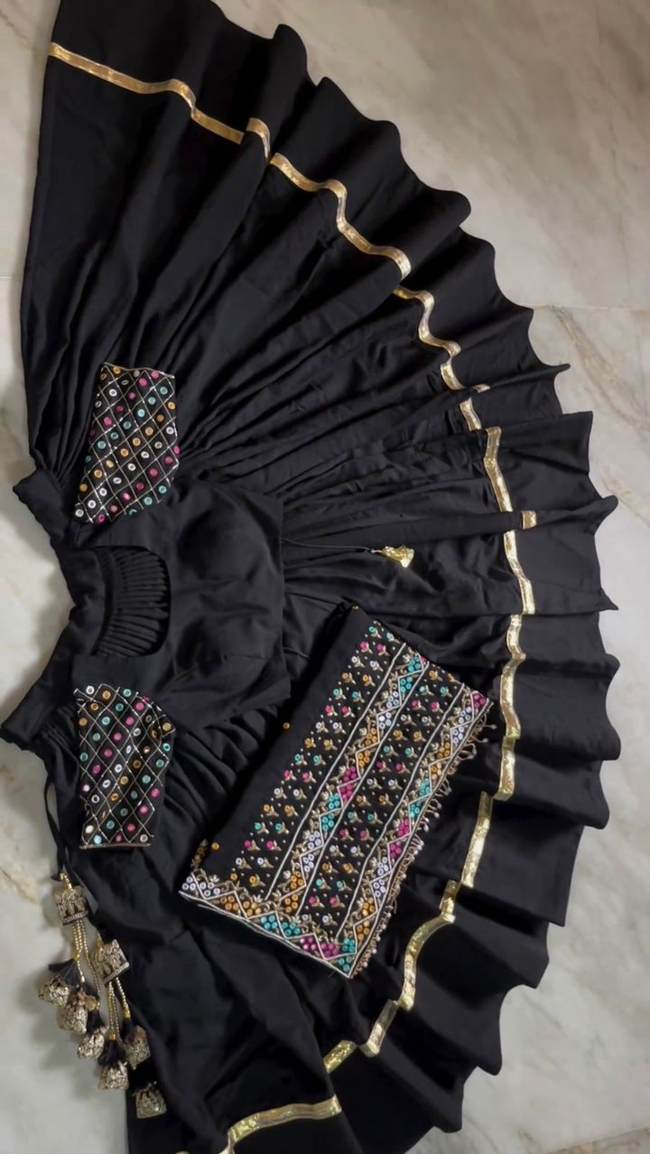 Black Color Foux Gorgette thread with Sequnce with fancy lace broder Lehengha - INSPIRED