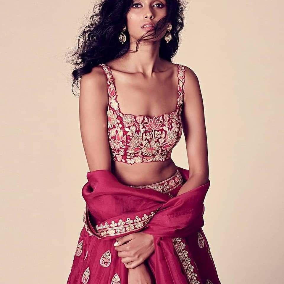 Rani Pink Heavy Tapeta Silk Thread Embroidery With Mirrer Lehenga  -  INSPIRED