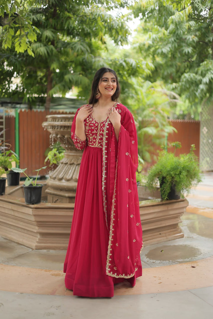 Pink Sequins Embroidered Faux Blooming Gown