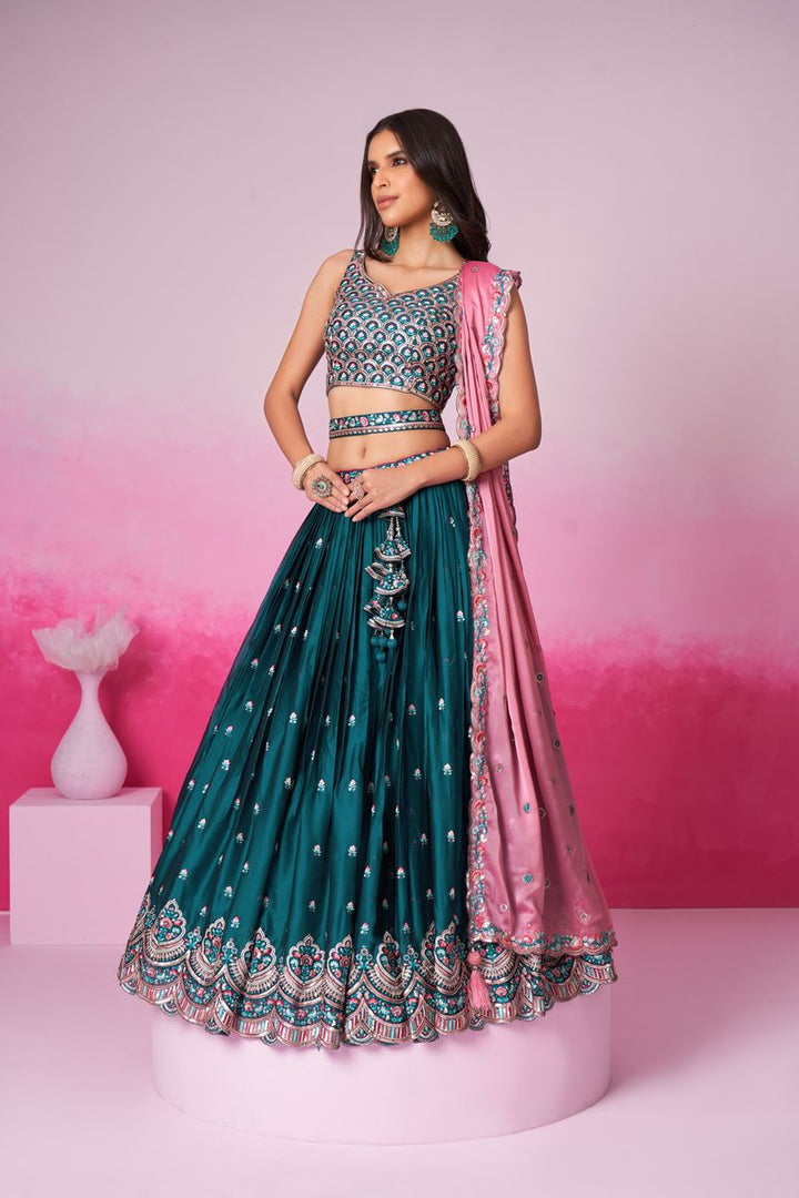 Teal Pure Georgette Sequin embroidery Semi-Stitched Lehenga choli & Dupatta