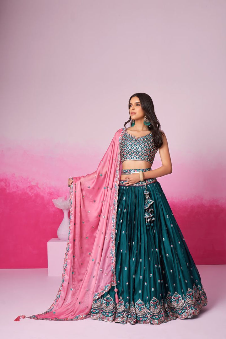 Teal Pure Georgette Sequin embroidery Semi-Stitched Lehenga choli & Dupatta