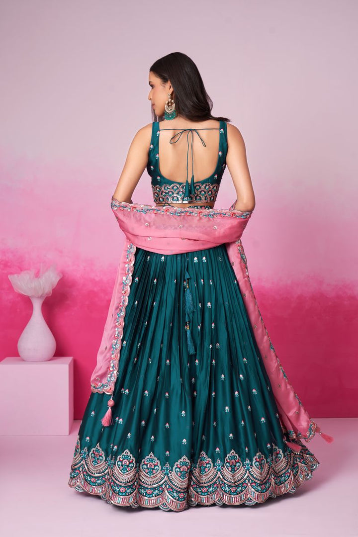 Teal Pure Georgette Sequin embroidery Semi-Stitched Lehenga choli & Dupatta