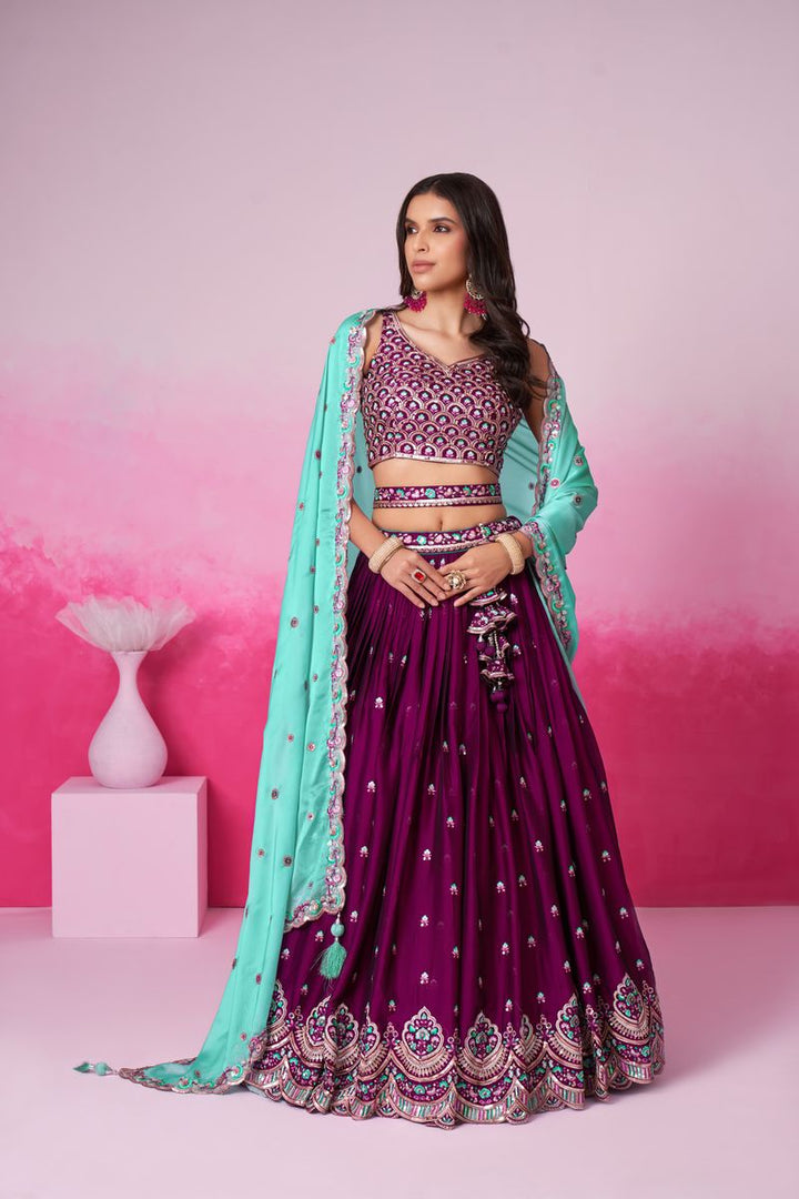 Burgundy Pure Georgette Sequin embroidery Semi-Stitched Lehenga choli & Dupatta