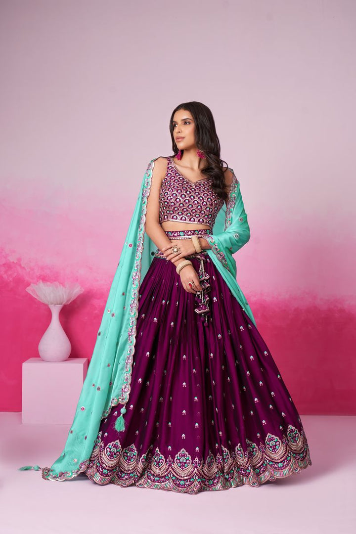 Burgundy Pure Georgette Sequin embroidery Semi-Stitched Lehenga choli & Dupatta