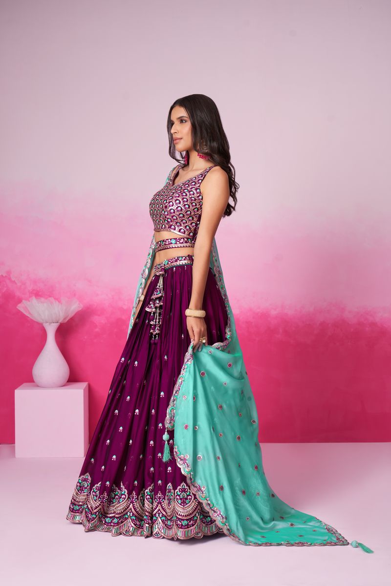 Burgundy Pure Georgette Sequin embroidery Semi-Stitched Lehenga choli & Dupatta