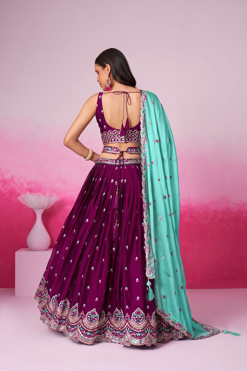 Burgundy Pure Georgette Sequin embroidery Semi-Stitched Lehenga choli & Dupatta