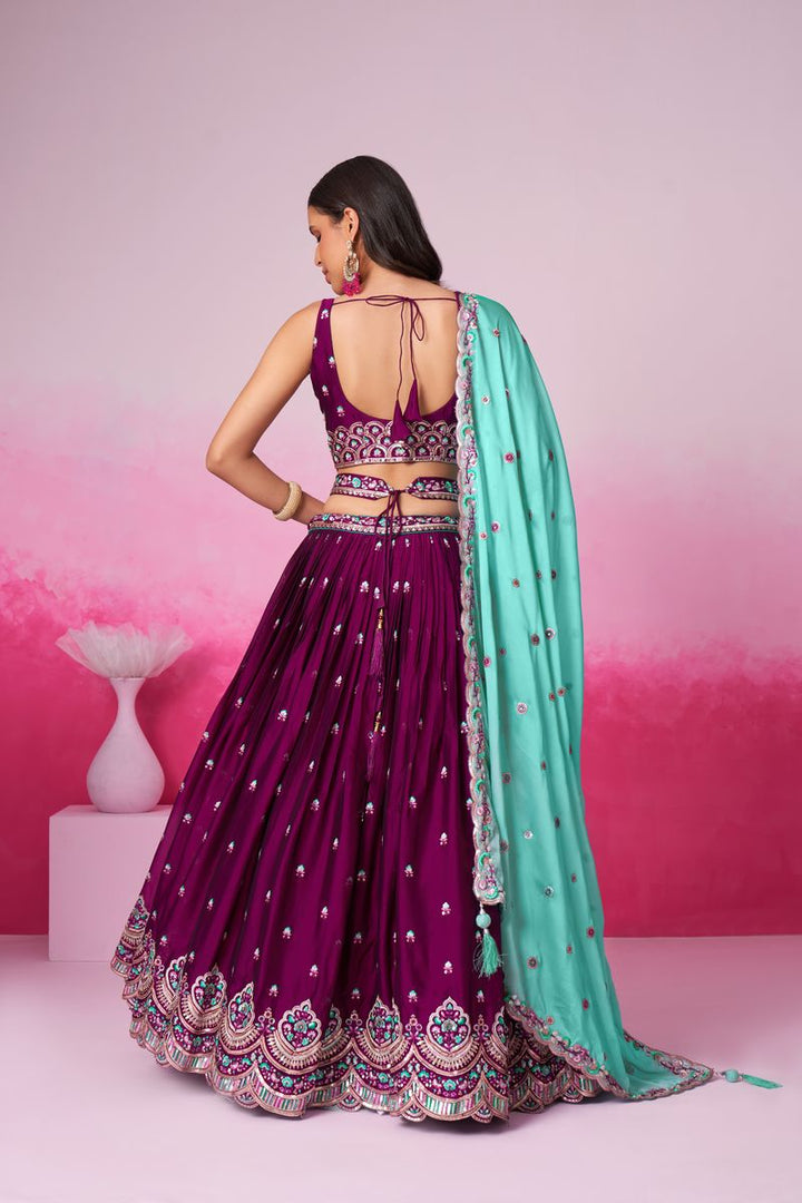 Burgundy Pure Georgette Sequin embroidery Semi-Stitched Lehenga choli & Dupatta