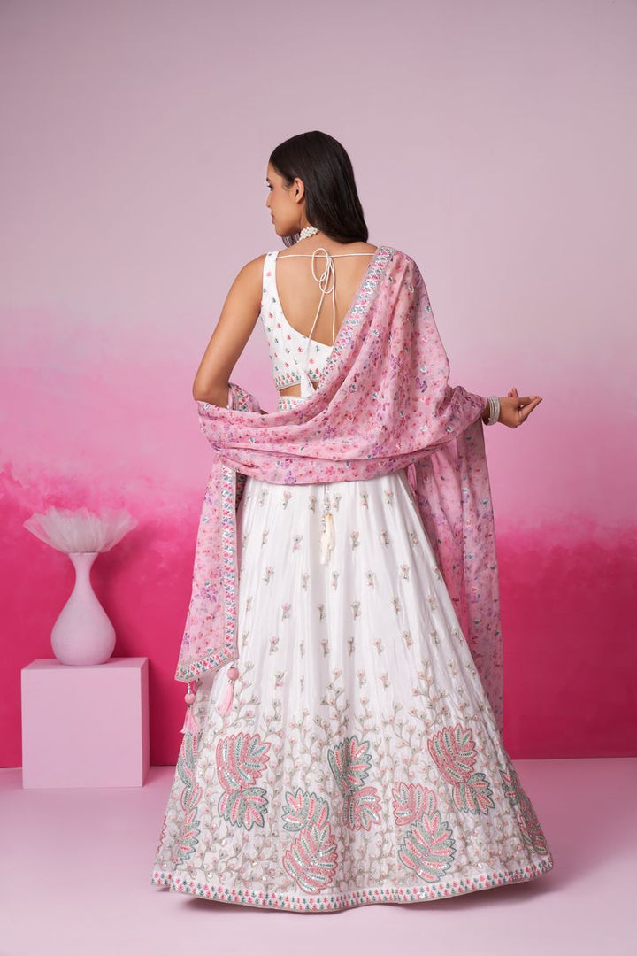 Cream Pure Chiffon Sequins and thread embroidery Semi-Stitched Lehenga choli & Dupatta