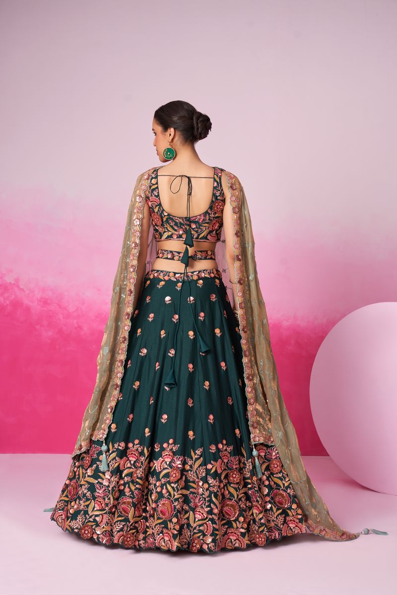 Green colour Chiffon Sequins embroidery Semi-Stitched Lehenga choli & Dupatta