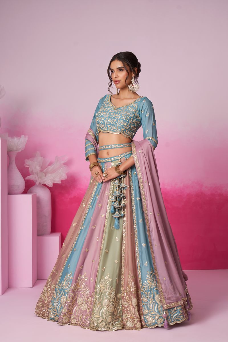 Multi Color Kali Pure Georgette Lehenga choli with Thread Embroidery