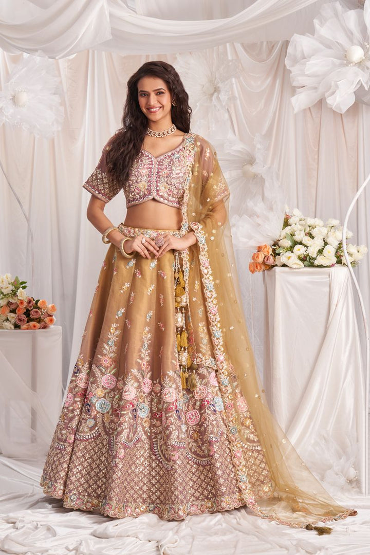 Rose gold Bridel net and Gotapatti & Moti embroidery Semi-Stitched Lehenga choli & Dupatta