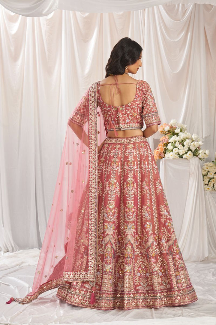 Rose gold Bridel net and Gotapatti & Moti embroidery Semi-Stitched Lehenga choli & Dupatta