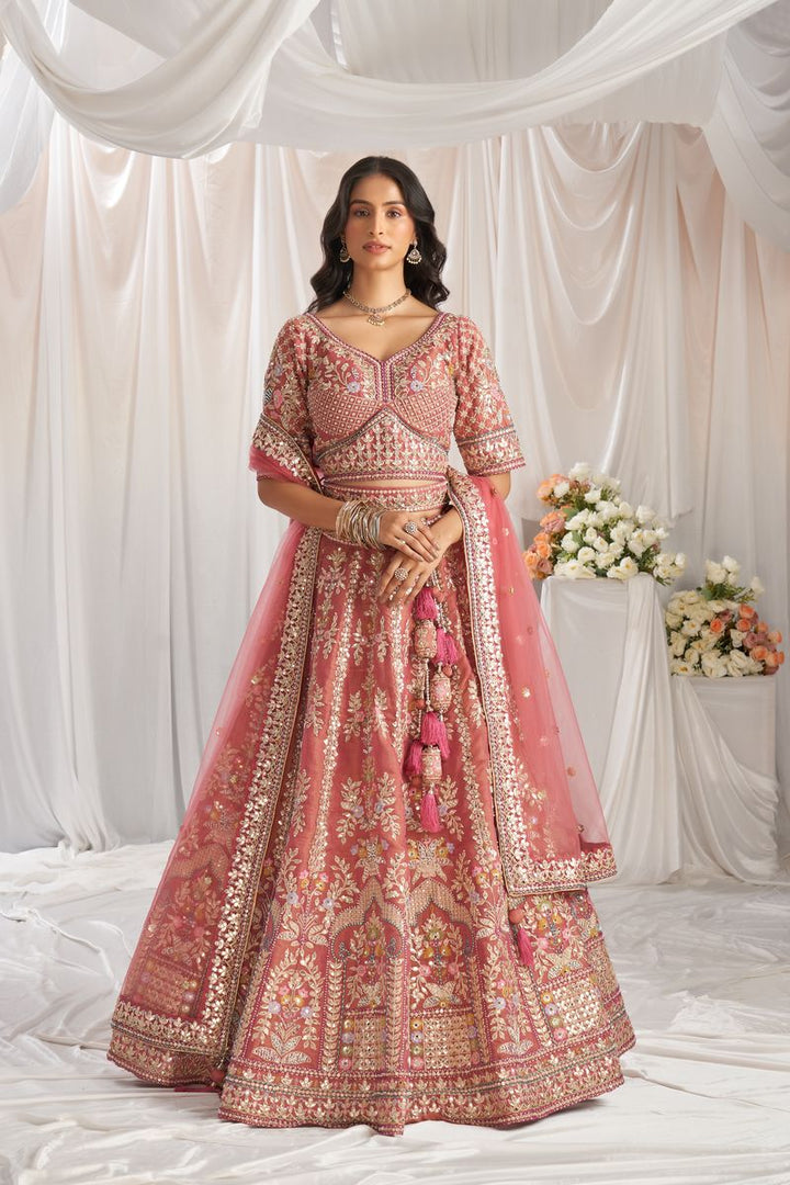 Rose gold Bridel net and Gotapatti & Moti embroidery Semi-Stitched Lehenga choli & Dupatta