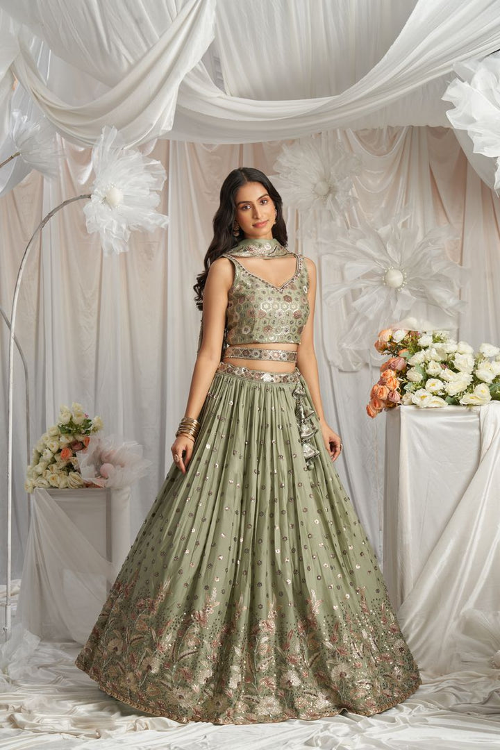 Lime Green Georgette Sequin embroidery Semi-Stitched Lehenga choli & Dupatta