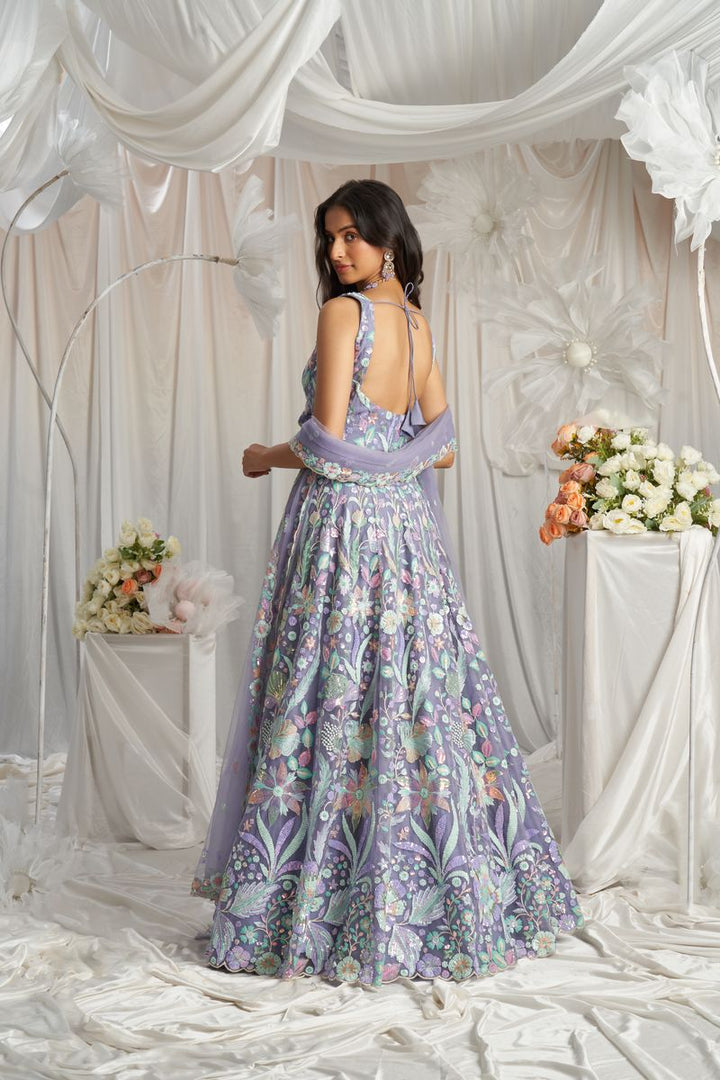 Mauve Net Sequins embroidery Semi-Stitched Lehenga choli & Dupatta