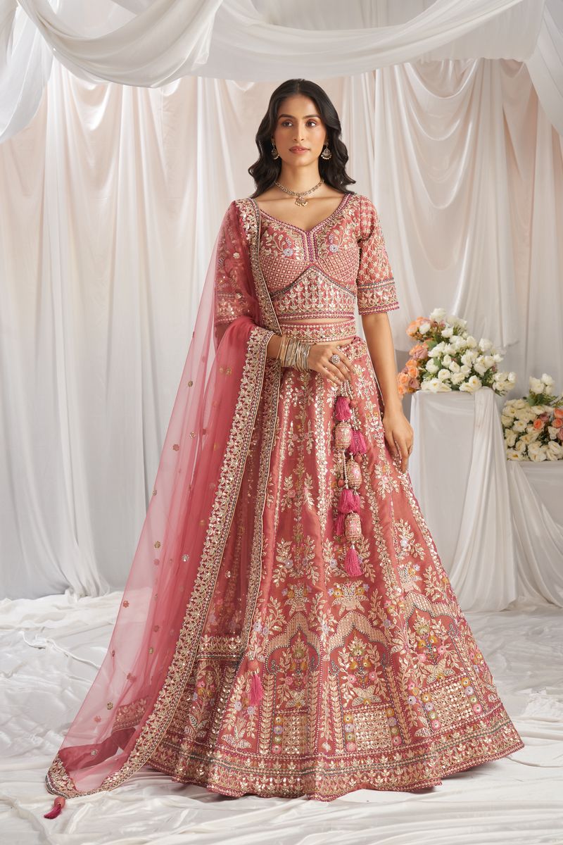 Rose gold Bridel net and Gotapatti & Moti embroidery Semi-Stitched Lehenga choli & Dupatta