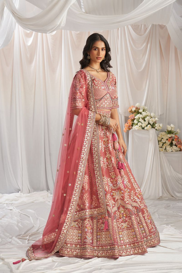 Rose gold Bridel net and Gotapatti & Moti embroidery Semi-Stitched Lehenga choli & Dupatta