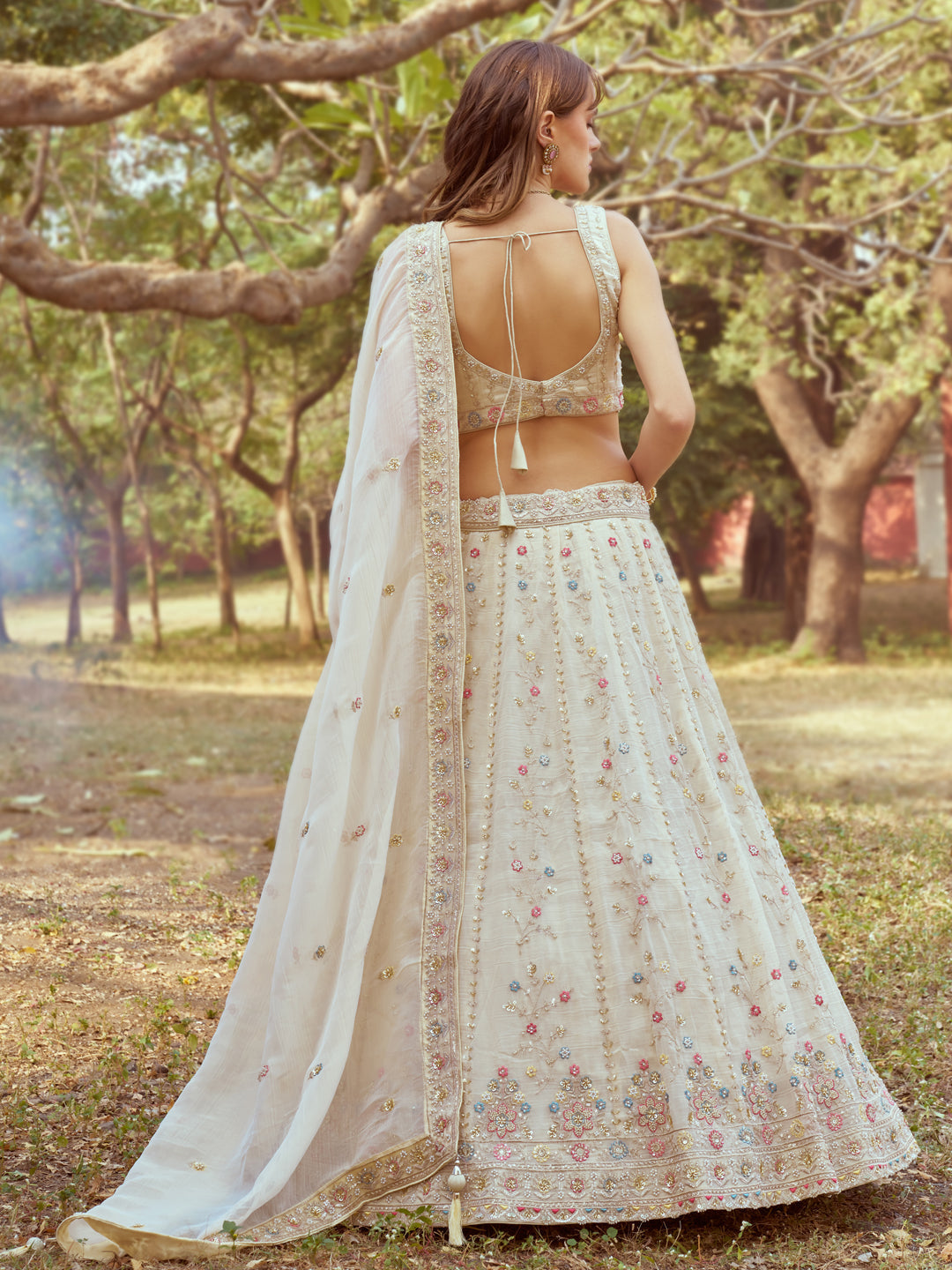 Tissue Fabric embroidery with beads and stones work Lehenga choli & Dupatta