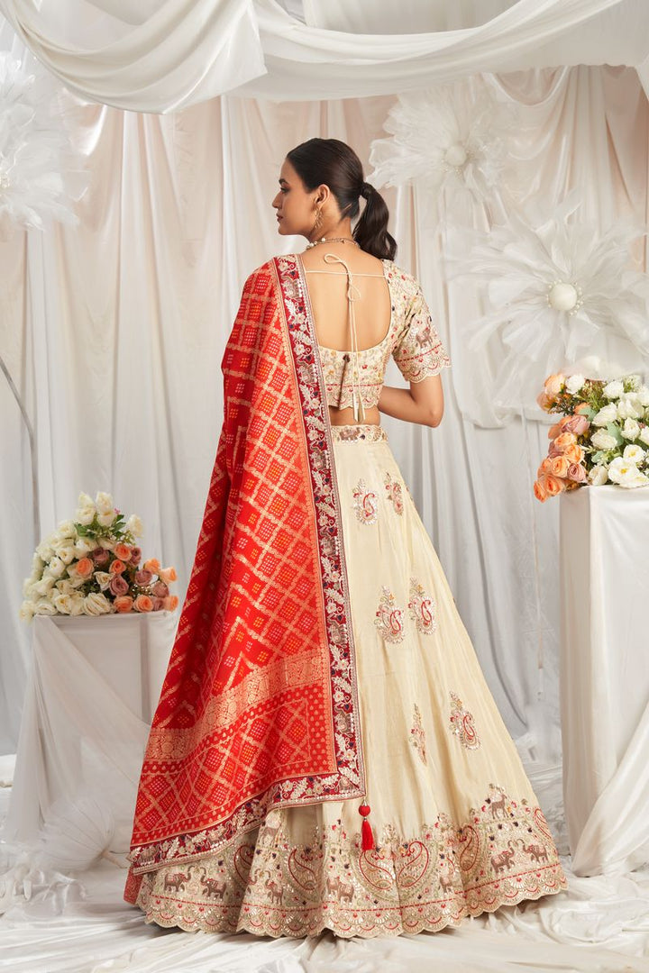 Red Tissue and Gotapatti embroidery Semi-Stitched Lehenga choli & Dupatta