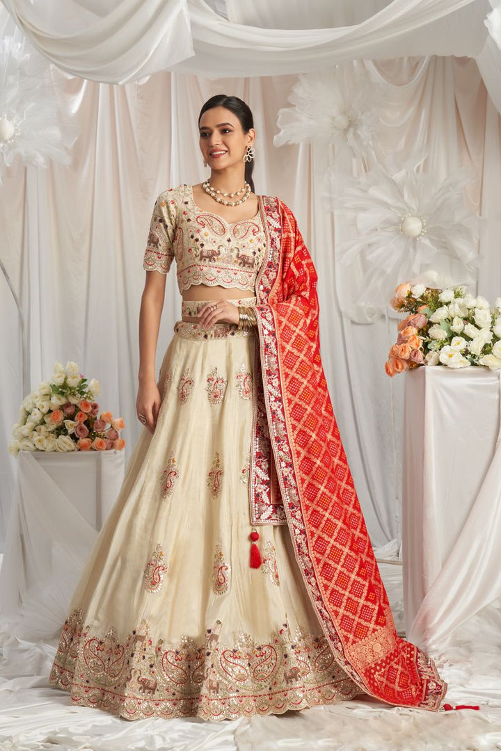 Red Tissue and Gotapatti embroidery Semi-Stitched Lehenga choli & Dupatta