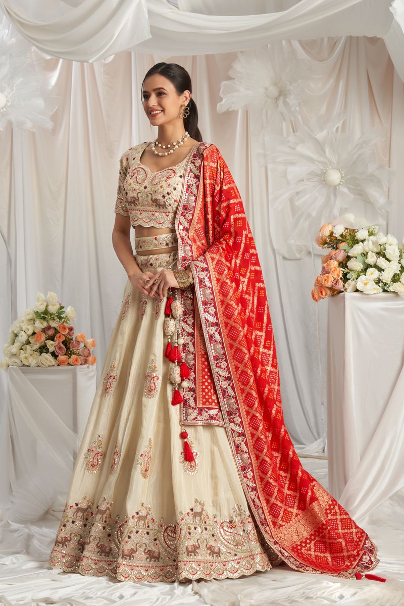 Red Tissue and Gotapatti embroidery Semi-Stitched Lehenga choli & Dupatta