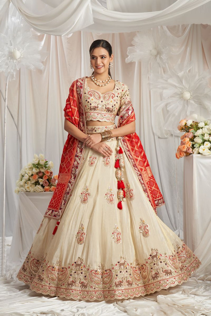 Red Tissue and Gotapatti embroidery Semi-Stitched Lehenga choli & Dupatta