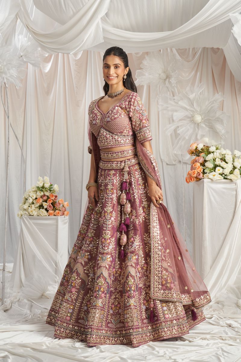 Lavender Bridel net and Gotapatti & Moti embroidery Semi-Stitched Lehenga choli & Dupatta