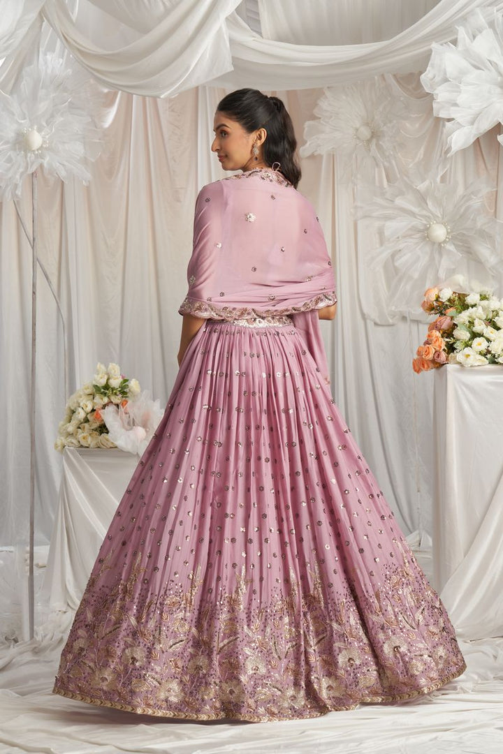 Stunning semi-stitched lavender lehenga choli and dupatta set with sequin detailing