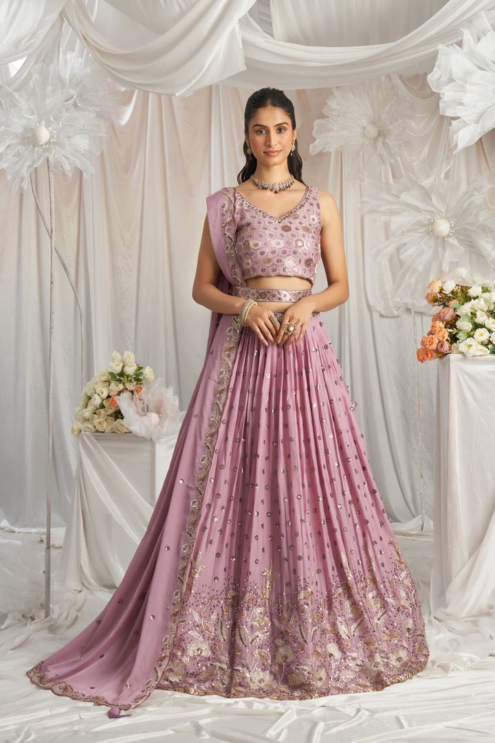 Gorgeous lavender Georgette lehenga choli adorned with delicate sequin embroidery