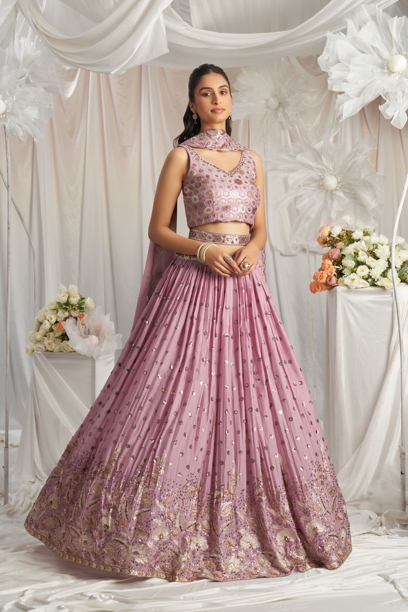 Beautiful lavender Georgette lehenga choli with sequin embroidery