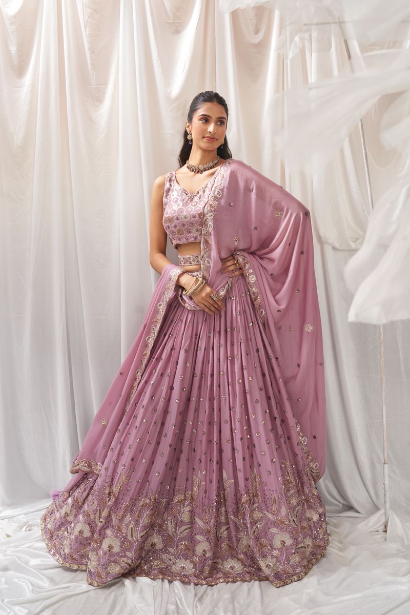 Lavender Georgette Sequin embroidery Semi-Stitched Lehenga choli & Dupatta