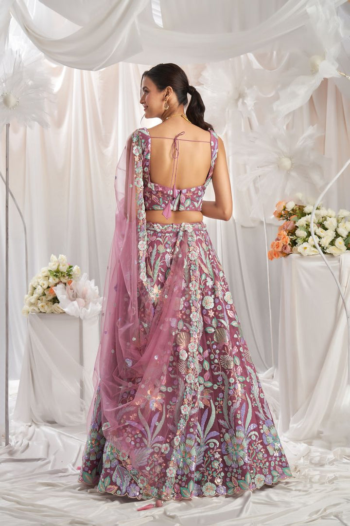 Rose gold Net Sequins embroidery Semi-Stitched Lehenga choli & Dupatta