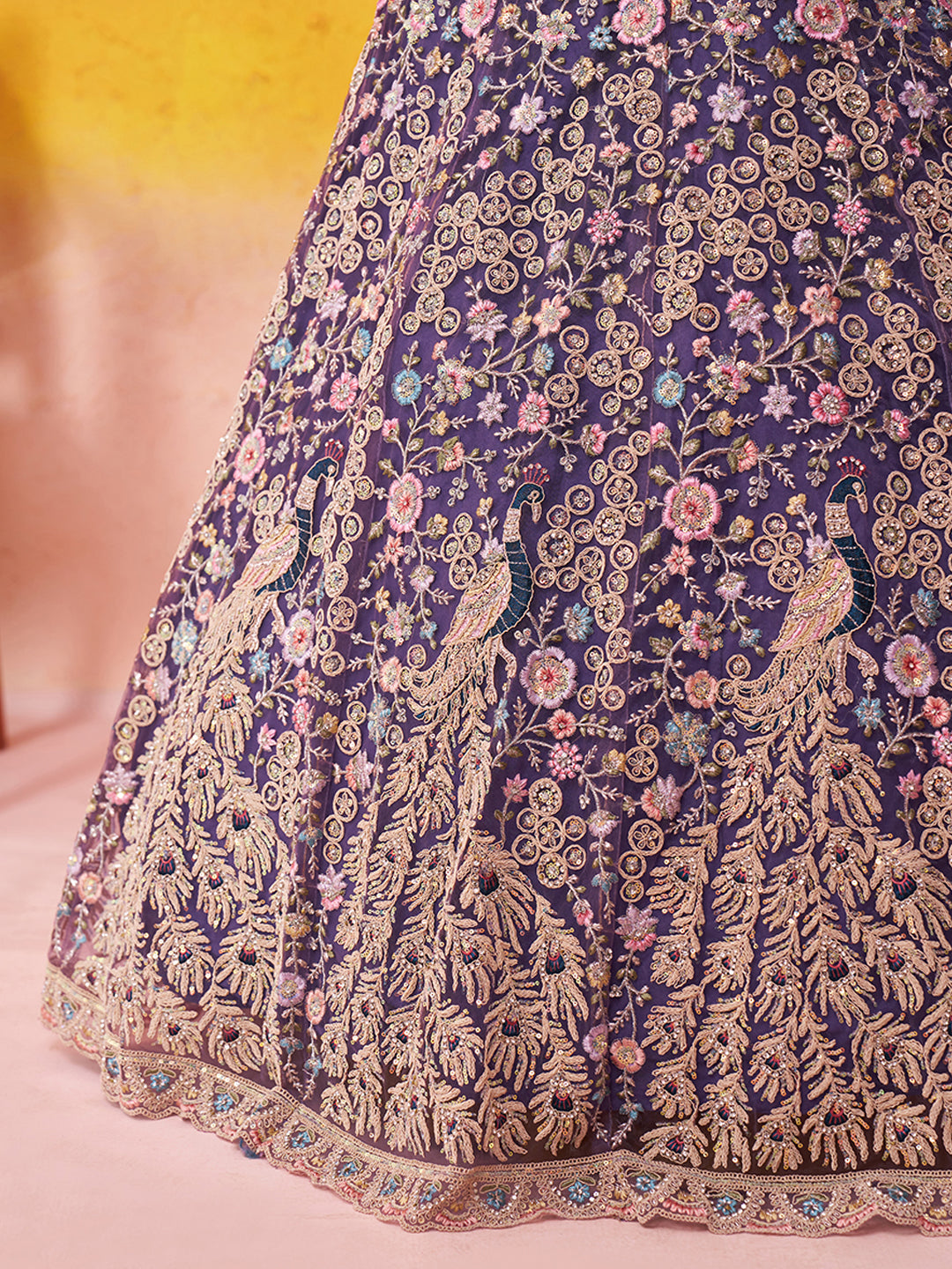 PURPLE - Net Fabric Sequins embroidery Lehenga & Unstitched Blouse With Dupatta