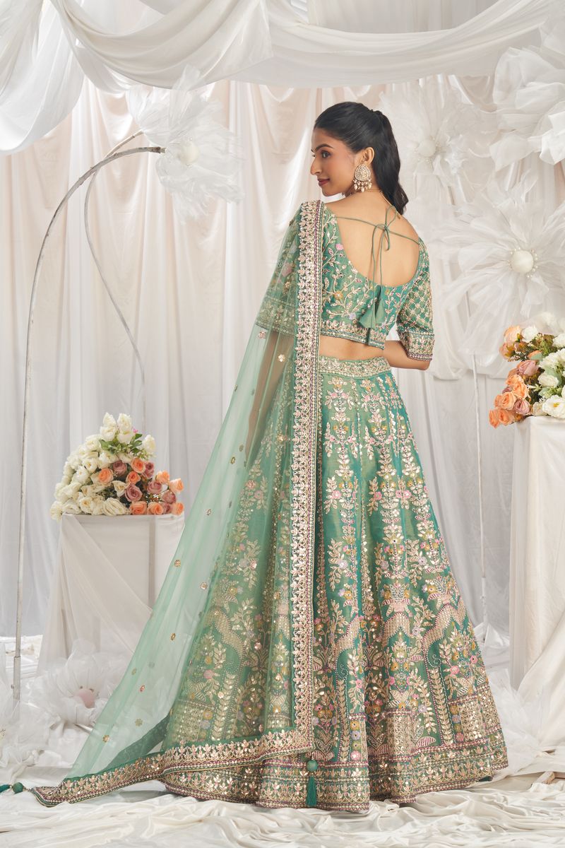 Sea Green Bridel net and Gotapatti & Moti embroidery Semi-Stitched Lehenga choli & Dupatta