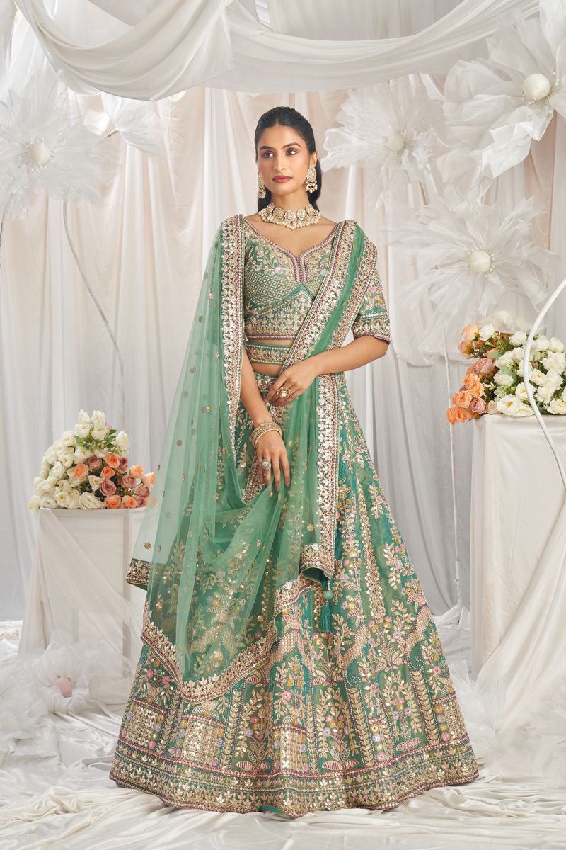 Sea Green Bridel net and Gotapatti & Moti embroidery Semi-Stitched Lehenga choli & Dupatta