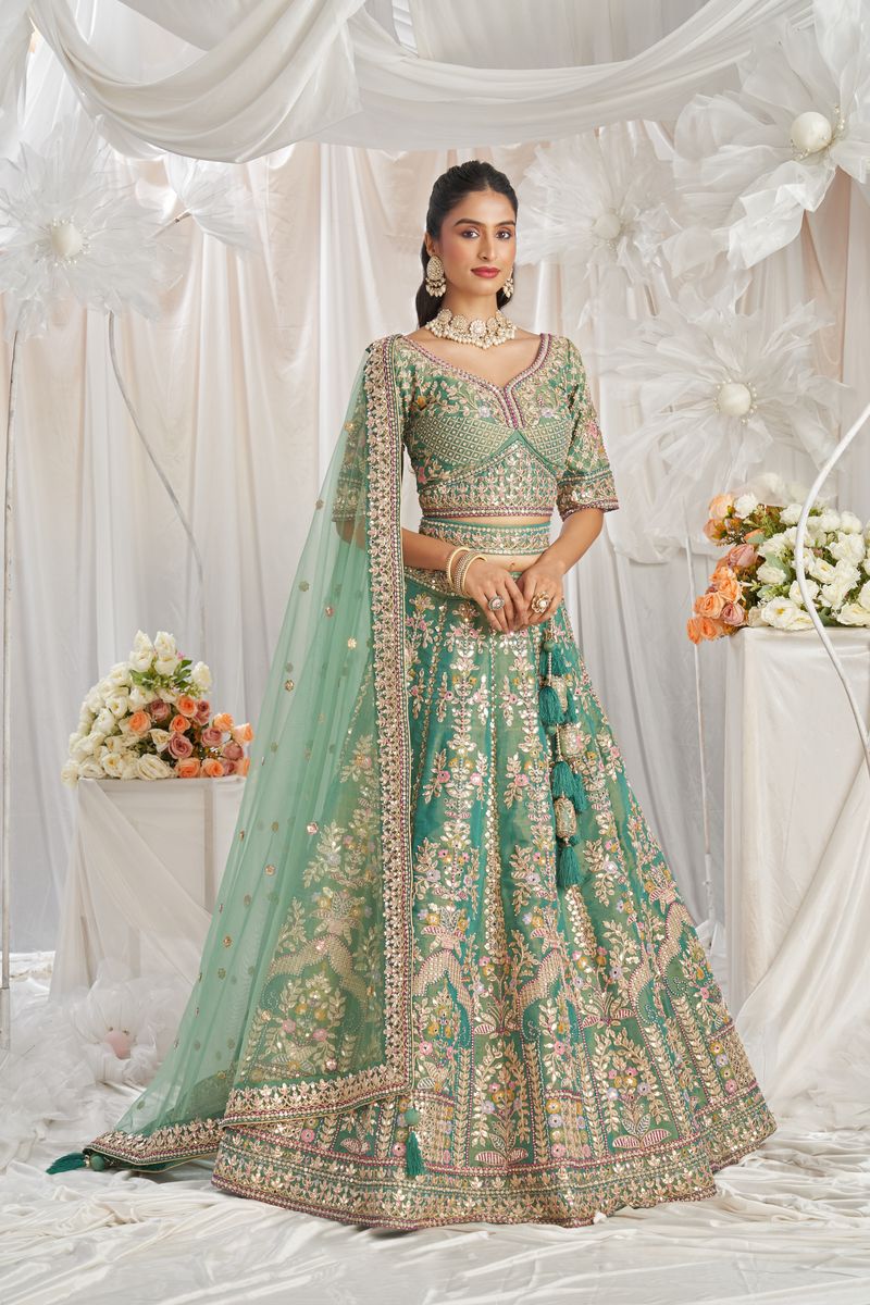 Sea Green Bridel net and Gotapatti & Moti embroidery Semi-Stitched Lehenga choli & Dupatta