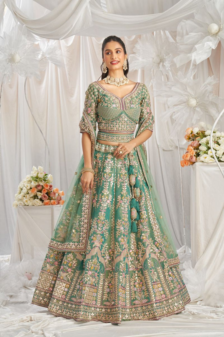 Sea Green Bridel net and Gotapatti & Moti embroidery Semi-Stitched Lehenga choli & Dupatta